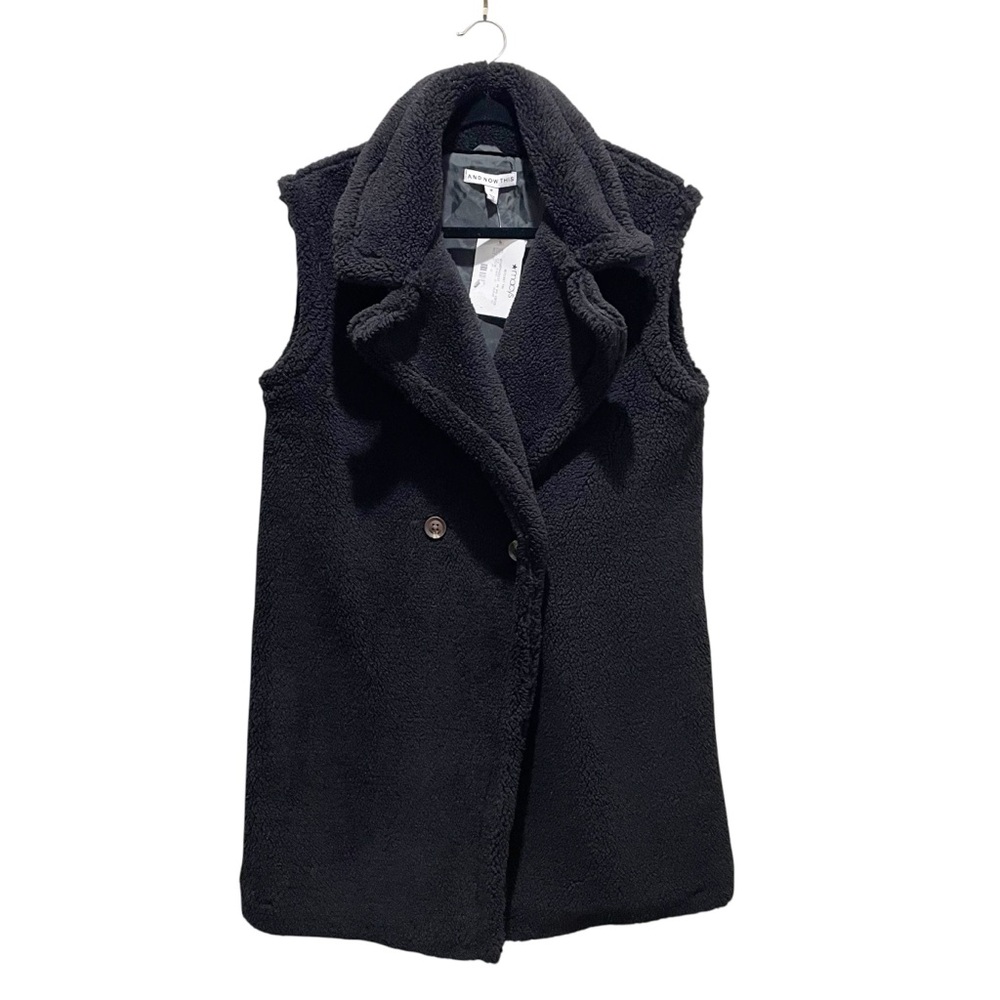 And Now This Teddy Faux Shearling Long Vest Black Women’s Size Medium NWT